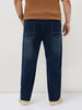 Plus Men's Blue Regular Fit Whisker Washed Yellow Tint Denim Jeans Stretchable