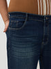 Plus Men's Blue Regular Fit Whisker Washed Yellow Tint Denim Jeans Stretchable