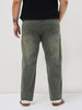 Plus Men's Grey Regular Fit Whisker Washed Yellow Tint Denim Jeans Stretchable