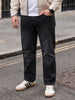 Plus Men's Black Relaxed Fit Washed Denim Jeans Non-Stretchable