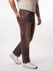 Plus Men's Brown Relaxed Fit Washed Denim Jeans Non-Stretchable