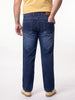 Plus Men's Dark Blue Relaxed Fit Washed Denim Jeans Non-Stretchable