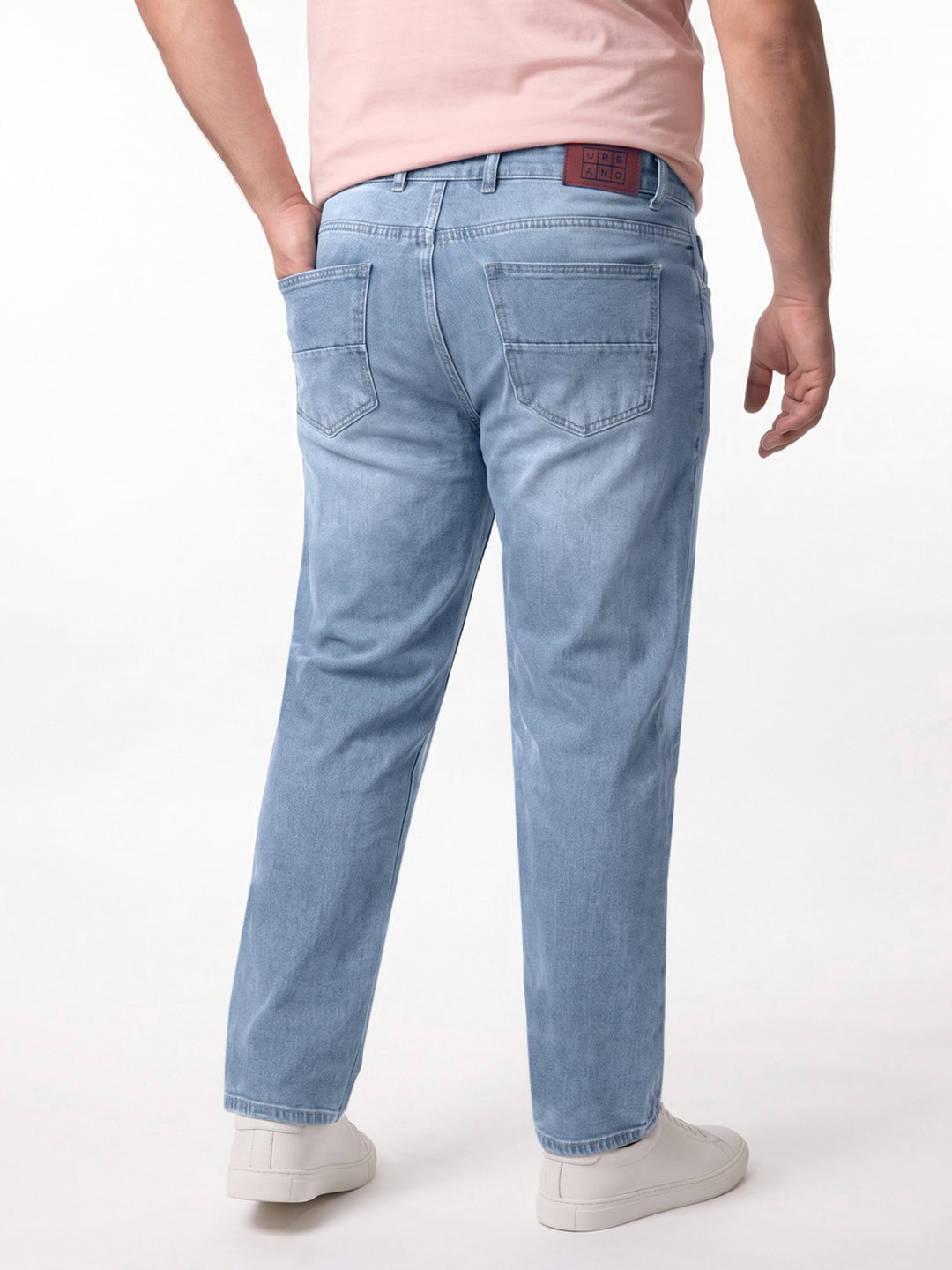 Plus Men's Ice Blue Relaxed Fit Washed Denim Jeans Non-Stretchable