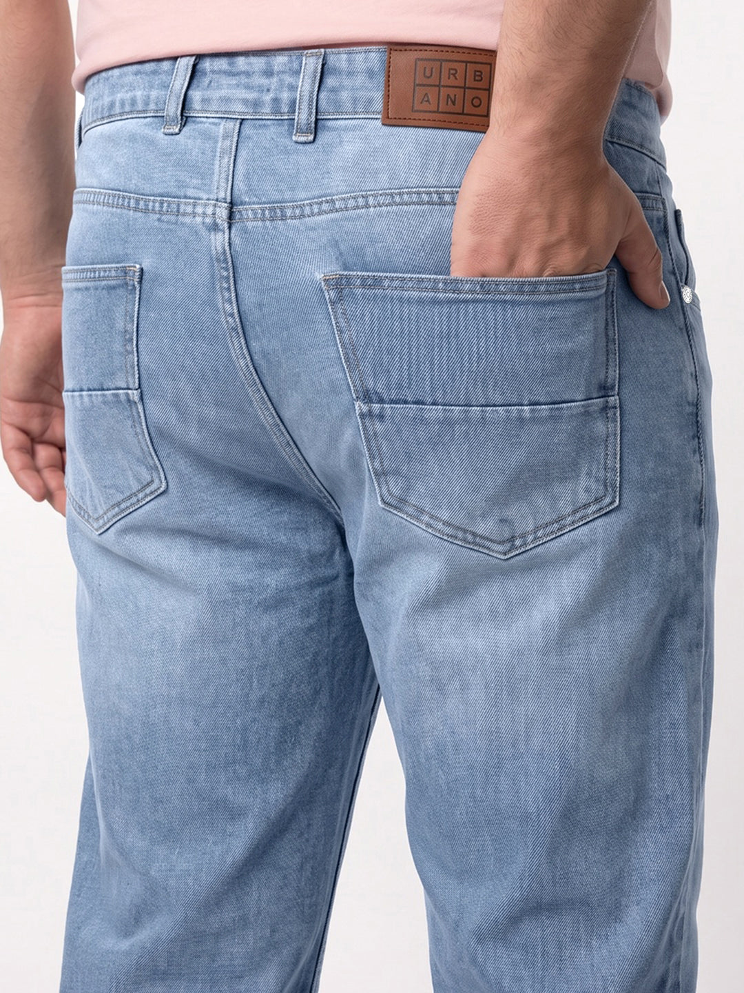 Plus Men's Ice Blue Relaxed Fit Washed Denim Jeans Non-Stretchable