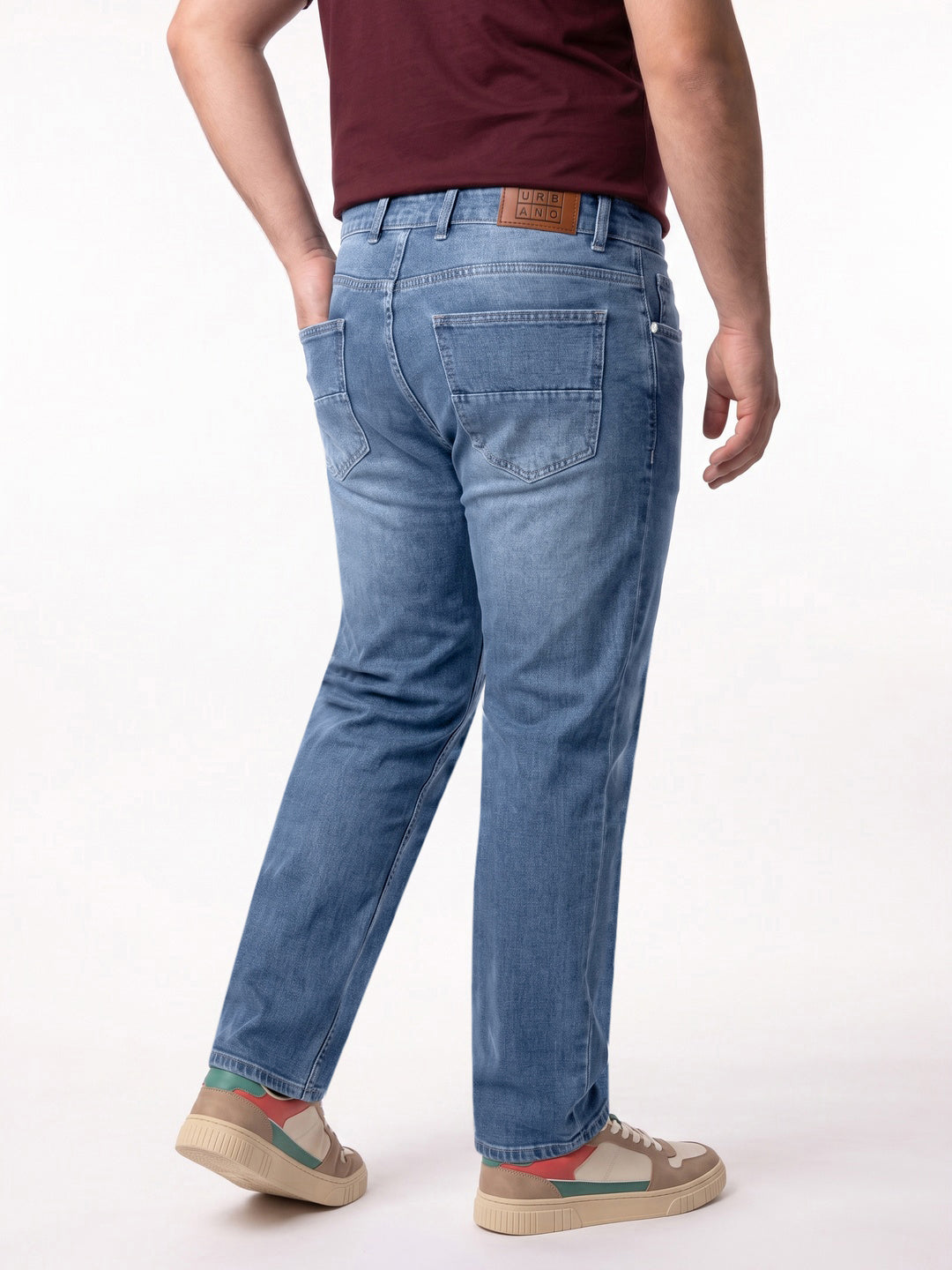 Plus Men's Light Blue Relaxed Fit Washed Denim Jeans Non-Stretchable