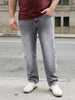 Plus Men's Light Grey Relaxed Fit Washed Denim Jeans Non-Stretchable