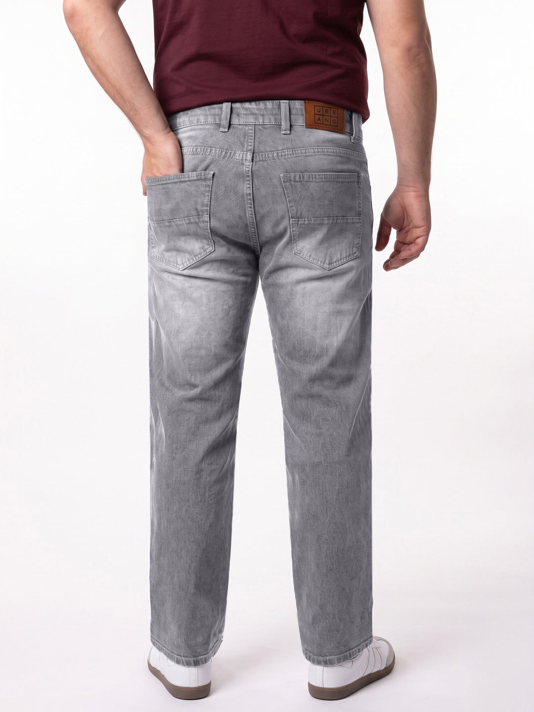 Plus Men's Light Grey Relaxed Fit Washed Denim Jeans Non-Stretchable