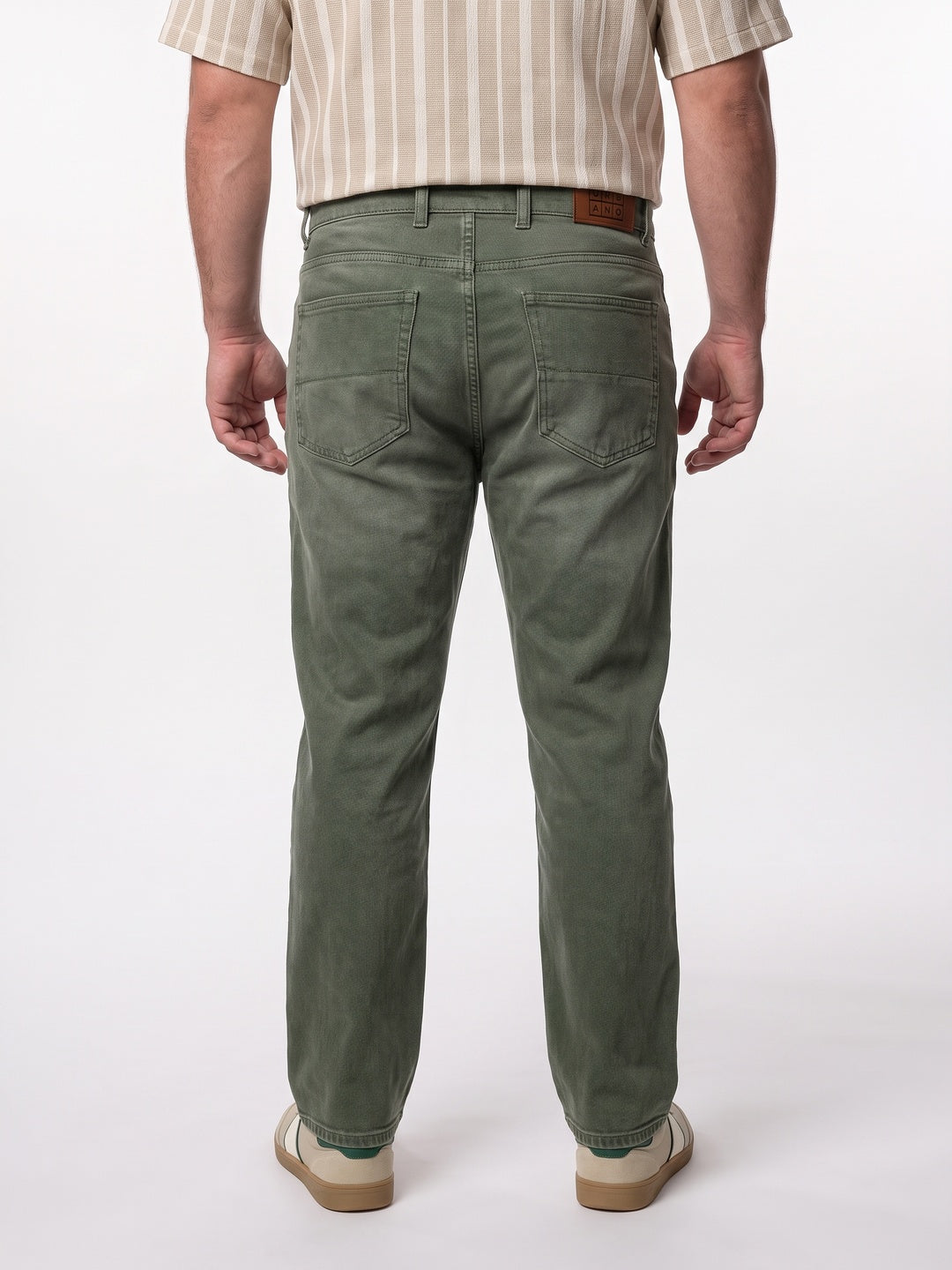 Plus Men's Olive Relaxed Fit Washed Denim Jeans Non-Stretchable