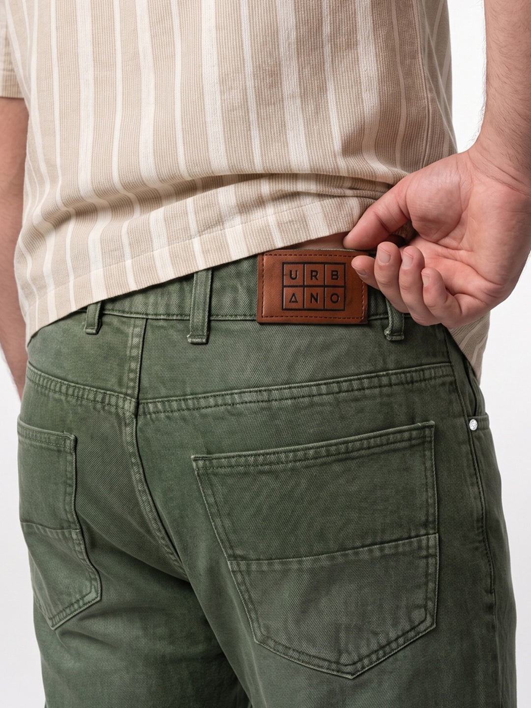 Plus Men's Olive Relaxed Fit Washed Denim Jeans Non-Stretchable