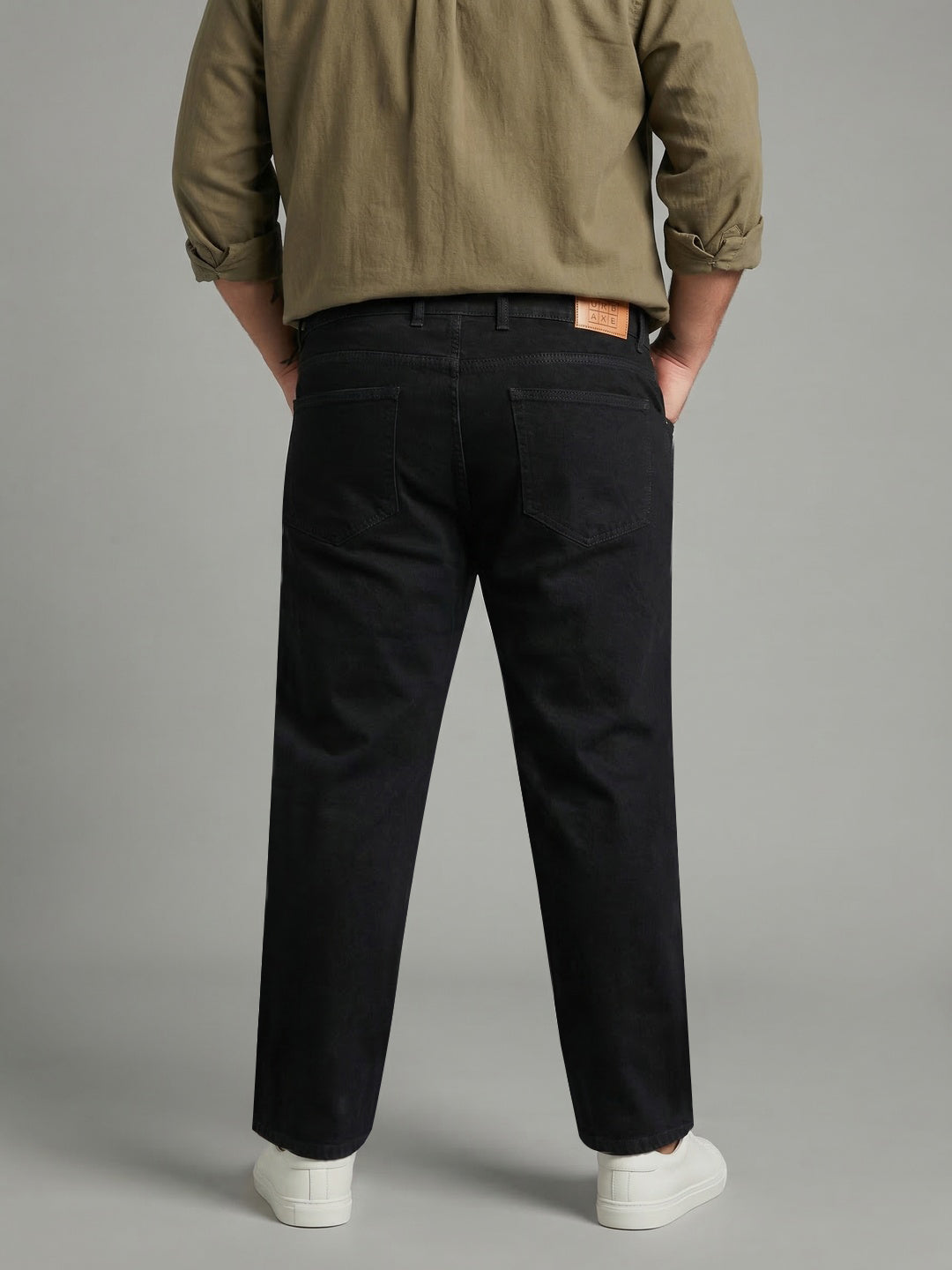 Plus Men's Black Relaxed Fit Washed Denim Jeans Non-Stretchable