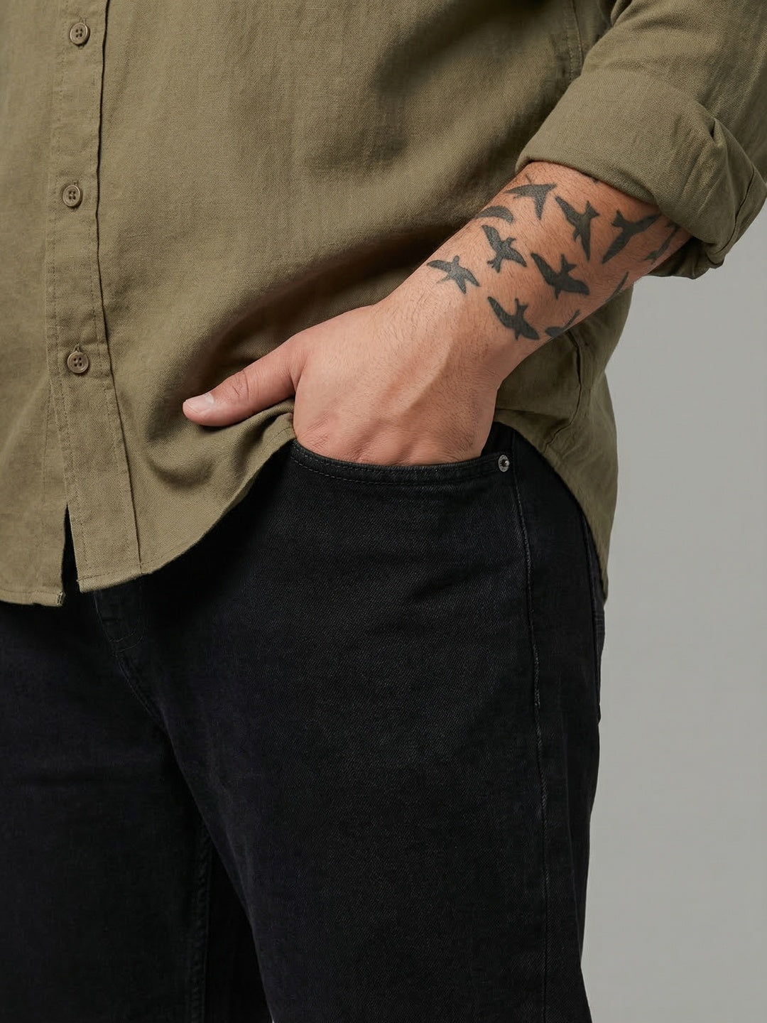 Plus Men's Black Relaxed Fit Washed Denim Jeans Non-Stretchable
