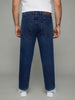 Plus Men's Dark Blue Relaxed Fit Washed Denim Jeans Non-Stretchable