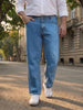 Plus Men's Ice Blue Relaxed Fit Washed Denim Jeans Non-Stretchable