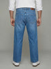 Plus Men's Ice Blue Relaxed Fit Washed Denim Jeans Non-Stretchable