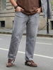 Plus Men's Ice Grey Relaxed Fit Washed Denim Jeans Non-Stretchable