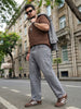 Plus Men's Ice Grey Relaxed Fit Washed Denim Jeans Non-Stretchable