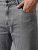 Plus Men's Ice Grey Relaxed Fit Washed Denim Jeans Non-Stretchable