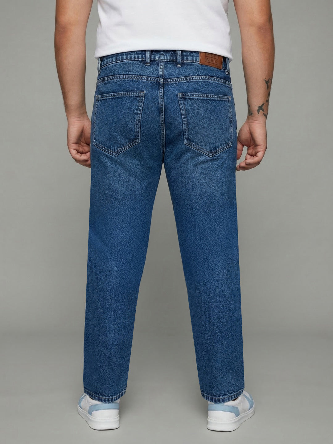 Plus Men's Light Blue Relaxed Fit Washed Denim Jeans Non-Stretchable