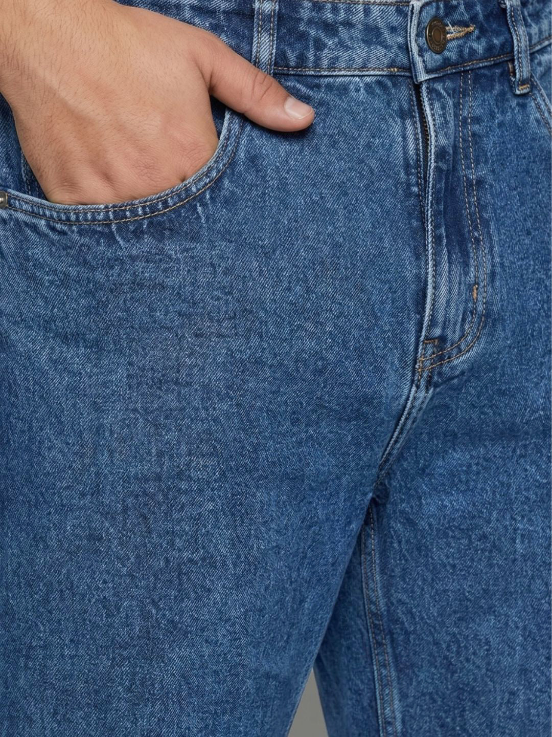 Plus Men's Light Blue Relaxed Fit Washed Denim Jeans Non-Stretchable