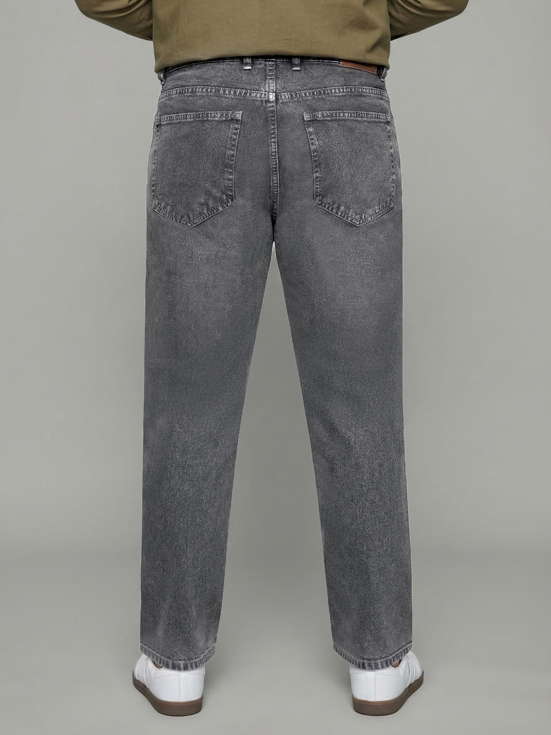 Plus Men's Light Grey Relaxed Fit Washed Denim Jeans Non-Stretchable