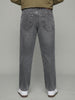 Plus Men's Light Grey Relaxed Fit Washed Denim Jeans Non-Stretchable