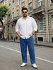 Plus Men's Blue Relaxed Fit Washed Denim Jeans Non-Stretchable