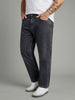 Plus Men's Grey Relaxed Fit Washed Denim Jeans Non-Stretchable