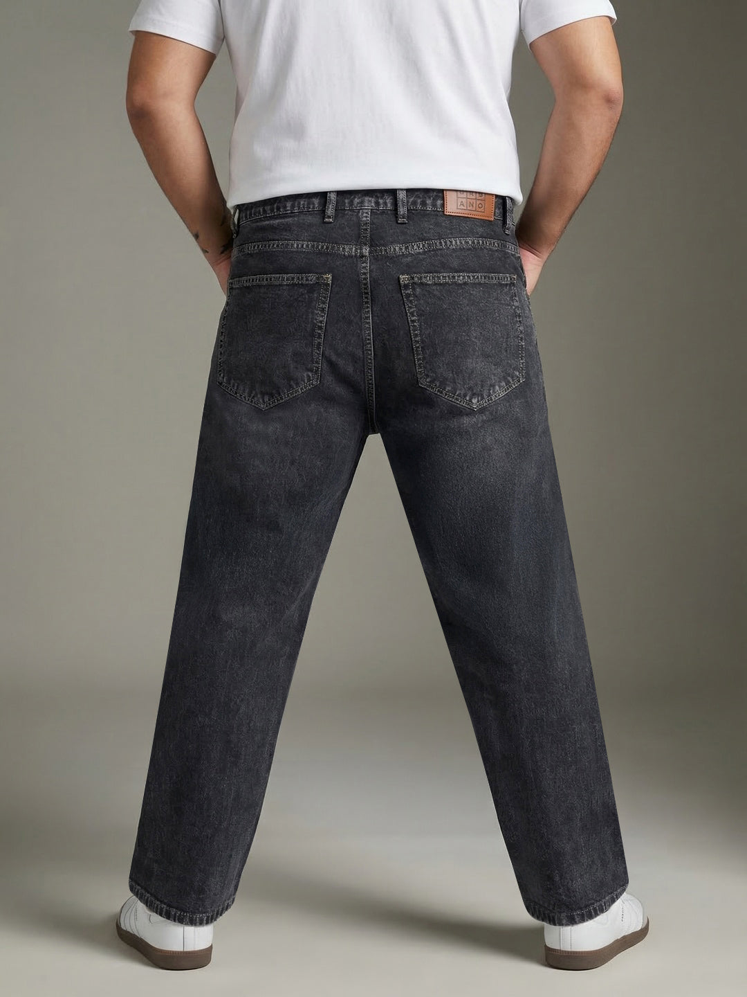 Plus Men's Grey Relaxed Fit Washed Denim Jeans Non-Stretchable