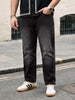 Plus Men's Black Relaxed Fit Washed Denim Jeans Non-Stretchable