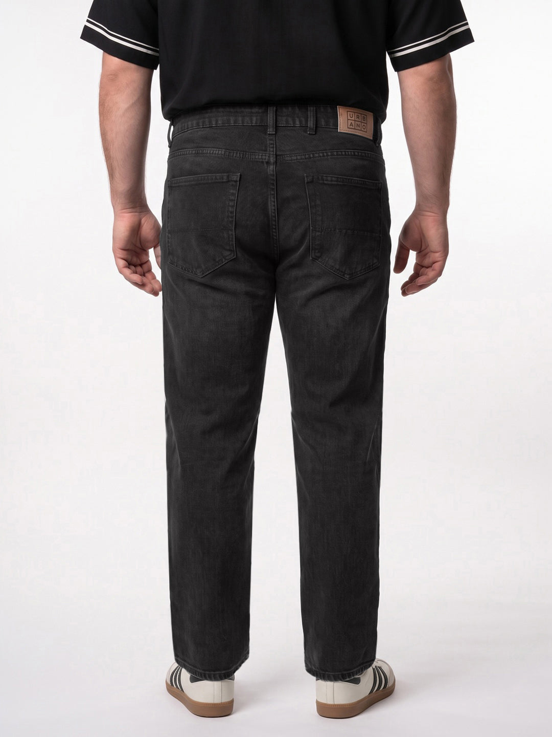 Plus Men's Black Relaxed Fit Washed Denim Jeans Non-Stretchable
