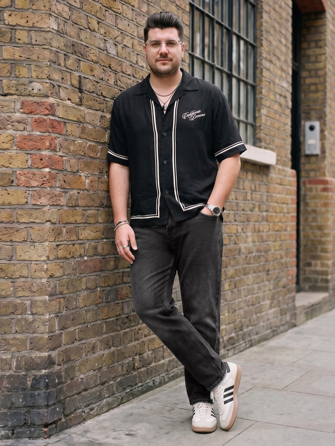 Plus Men's Black Relaxed Fit Washed Denim Jeans Non-Stretchable
