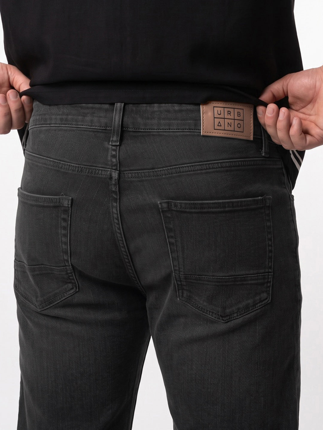Plus Men's Black Relaxed Fit Washed Denim Jeans Non-Stretchable