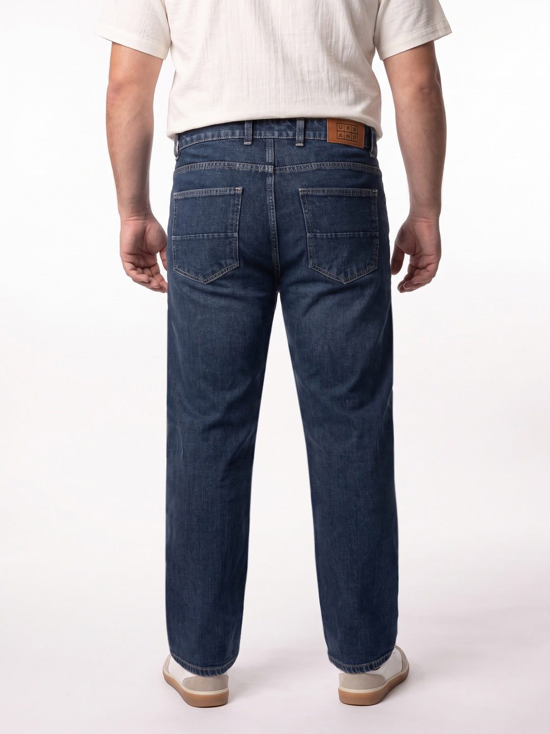 Plus Men's Dark Blue Relaxed Fit Washed Denim Jeans Non-Stretchable