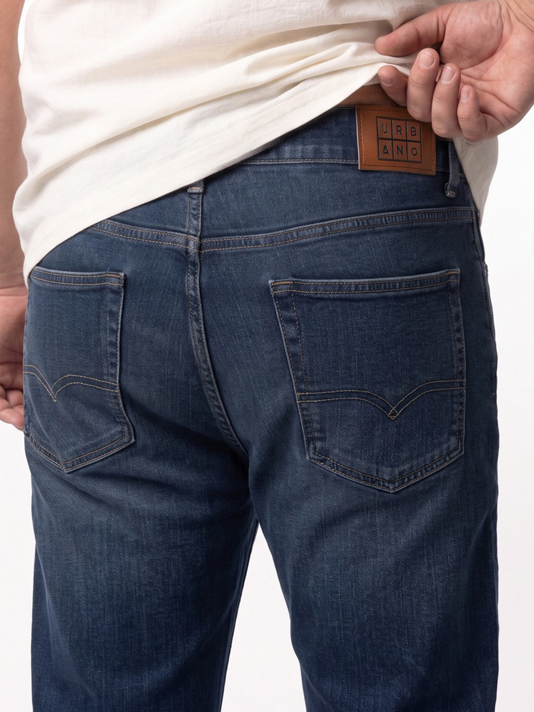 Plus Men's Dark Blue Relaxed Fit Washed Denim Jeans Non-Stretchable