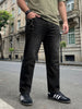 Plus Men's Black Relaxed Fit Washed Denim Jeans Non-Stretchable