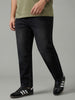 Plus Men's Black Relaxed Fit Washed Denim Jeans Non-Stretchable