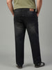 Plus Men's Black Relaxed Fit Washed Denim Jeans Non-Stretchable