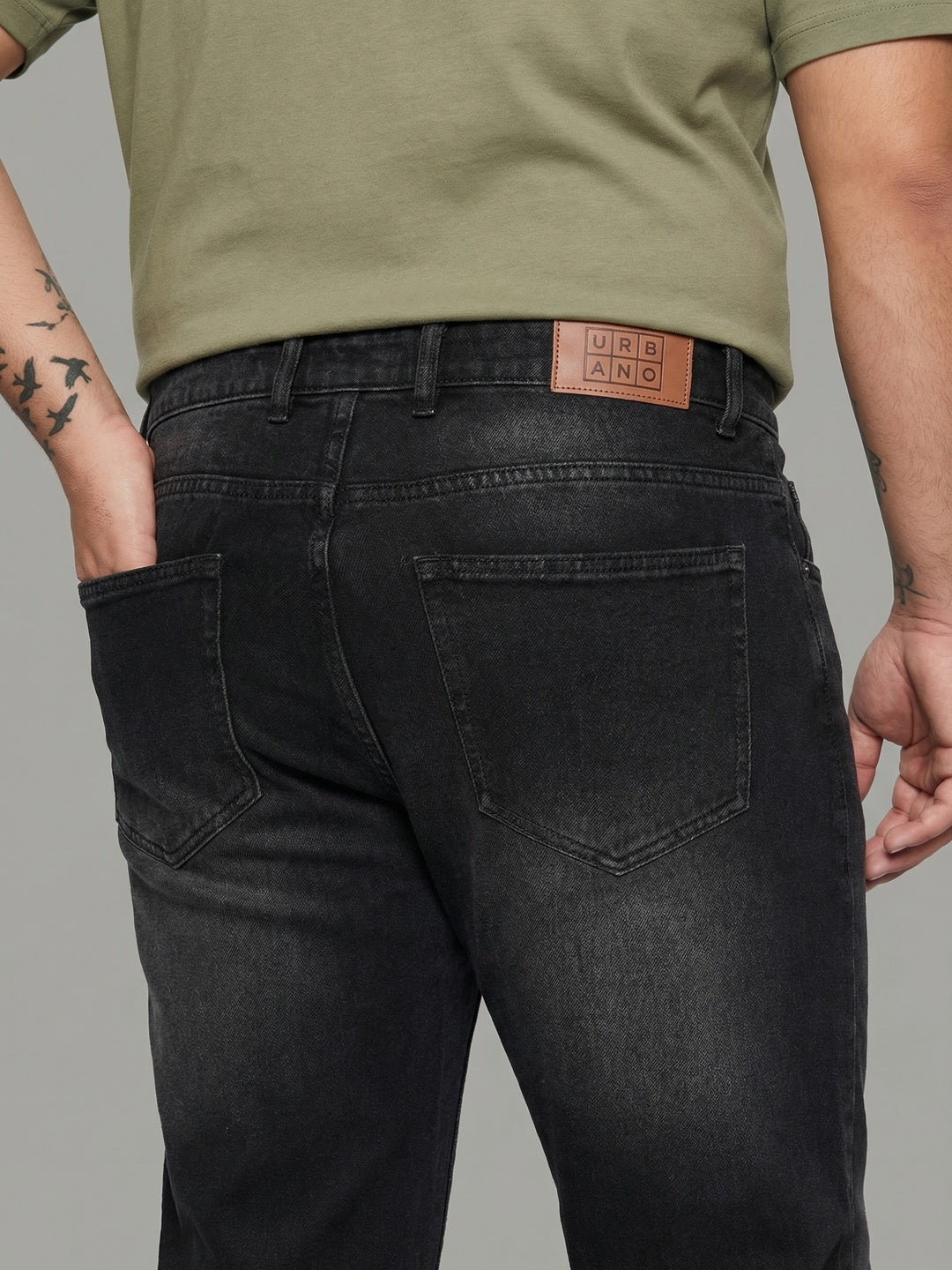 Plus Men's Black Relaxed Fit Washed Denim Jeans Non-Stretchable