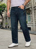 Plus Men's Dark Blue Relaxed Fit Washed Denim Jeans Non-Stretchable