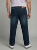 Plus Men's Dark Blue Relaxed Fit Washed Denim Jeans Non-Stretchable