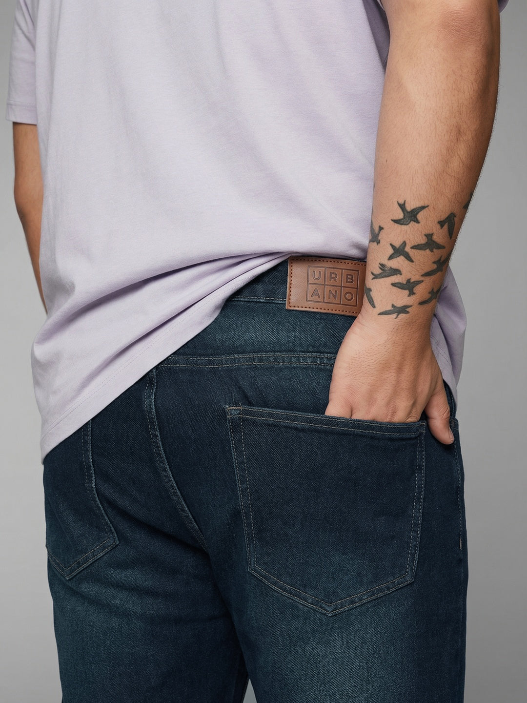 Plus Men's Dark Blue Relaxed Fit Washed Denim Jeans Non-Stretchable