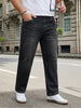 Plus Men's Dark Grey Relaxed Fit Washed Denim Jeans Non-Stretchable