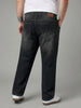 Plus Men's Dark Grey Relaxed Fit Washed Denim Jeans Non-Stretchable