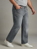 Plus Men's Light Grey Relaxed Fit Washed Denim Jeans Non-Stretchable
