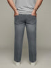 Plus Men's Light Grey Relaxed Fit Washed Denim Jeans Non-Stretchable