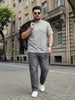 Plus Men's Light Grey Relaxed Fit Washed Denim Jeans Non-Stretchable