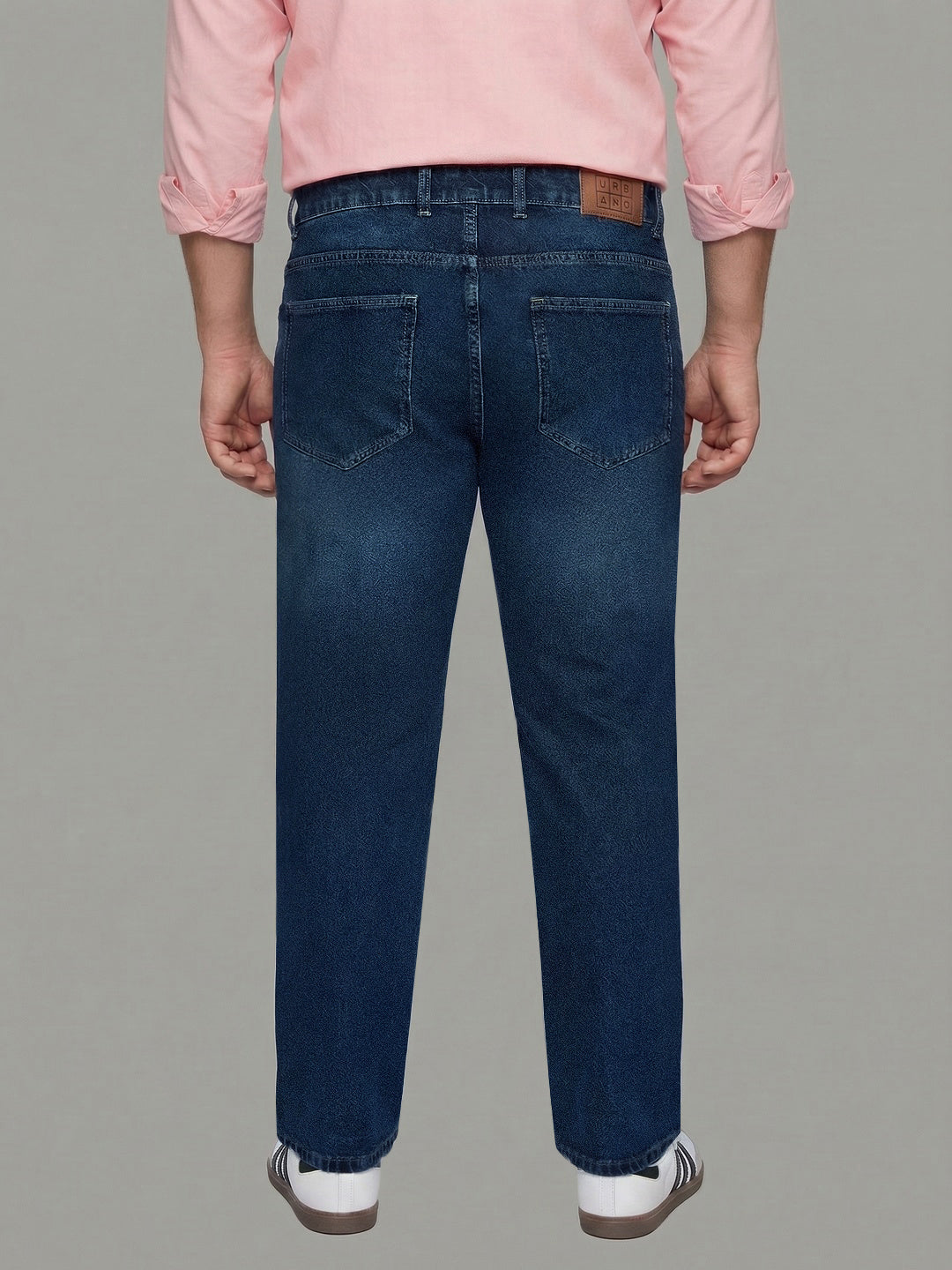 Plus Men's Blue Relaxed Fit Washed Denim Jeans Non-Stretchable