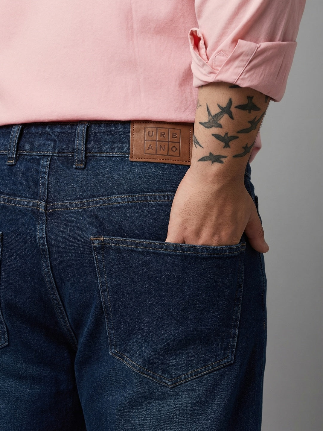 Plus Men's Blue Relaxed Fit Washed Denim Jeans Non-Stretchable