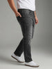Plus Men's Grey Relaxed Fit Washed Denim Jeans Non-Stretchable