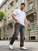 Plus Men's Grey Relaxed Fit Washed Denim Jeans Non-Stretchable